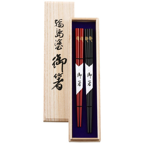 夫婦箸 手描松