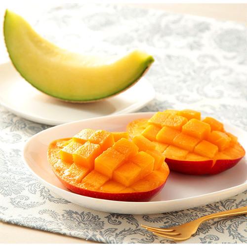 【母の日】静岡県産マスクメロン・宮崎県産完熟マンゴー（中玉セット）（母の日掛け紙付）