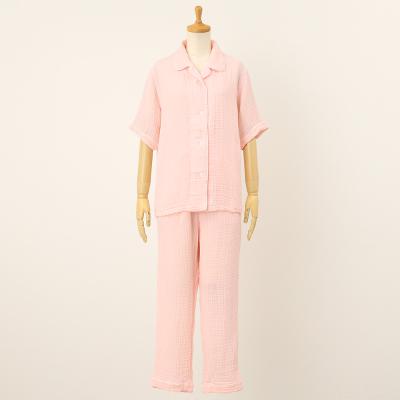 ウチノ　半袖　パジャマ　Mサイズ　ピンク クレープガーゼパイピングレディース半袖パジャマ | UCHINO/ウチノ