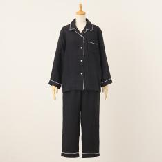 マシュマロガーゼ パイピング レディースパジャマ ブラック