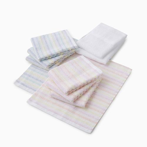 泉州カラーストライプ・白フェイスタオル 10枚セット福袋