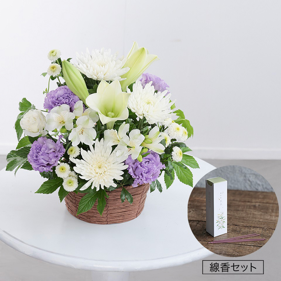 お盆のお花「風花-かざはな-」カラータイプ お線香セット