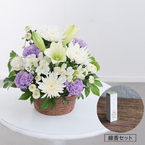 お盆のお花「風花-かざはな-」カラータイプ お線香セット
