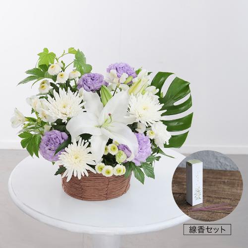 お盆のお花「夏霞-なつがすみ-」カラータイプ お線香セット
