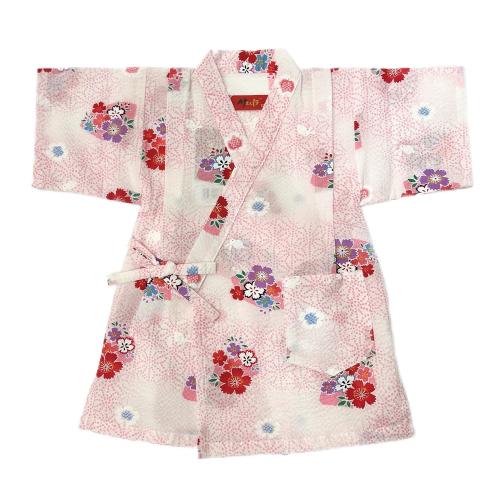 ＜竹とんぼ＞甚平 なでしこ柄（白） 90cm→120cm