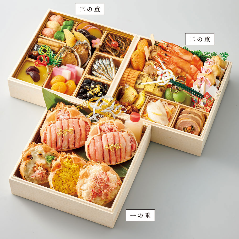 〈蟹料亭　松江和らく〉蟹のお重と和風おせち三段重