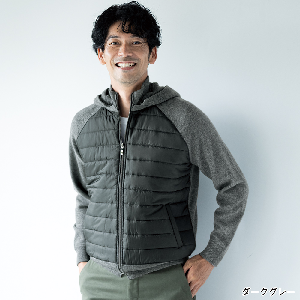 カシミヤフード付ニットブルゾン