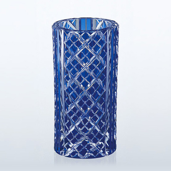 切子　ガラス　花瓶　重ね矢来紋　高さ約295mm　幅約120mm