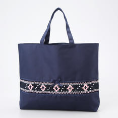 ナイロン製スモッキング刺繍レッスンバッグ　ローズピンク