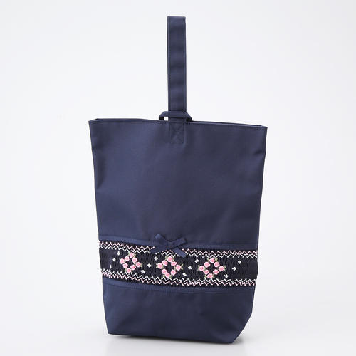 ナイロン製スモッキング刺繍シューズバッグ ローズピンク