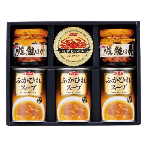 〈ニッスイ〉ふかひれスープ・かに缶詰・さけ瓶詰詰合せ