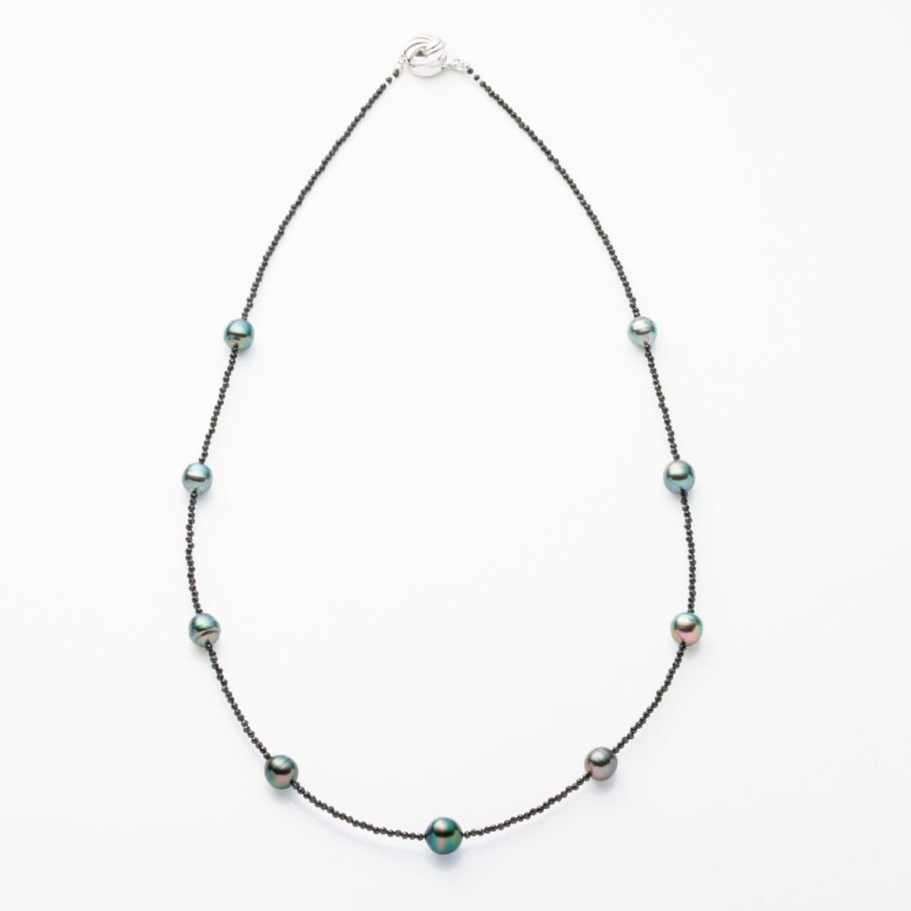 【母の日】黒蝶真珠 8mm珠 バロック ステーション ネックレス（60cm）