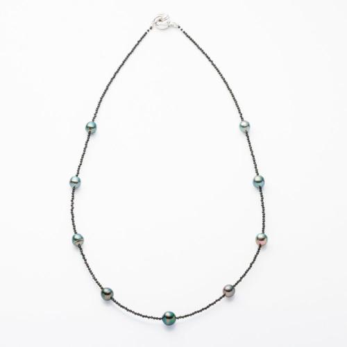 【母の日】黒蝶真珠 8mm珠 バロック ステーション ネックレス（60cm）