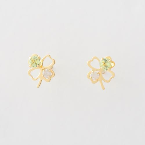 K18ダイヤ/ペリドットクローバーピアス