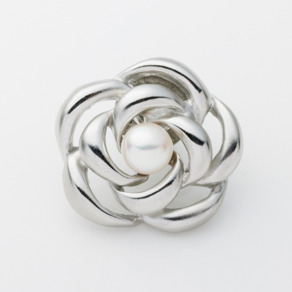 【母の日】ローズモチーフ 6mm珠あこや真珠ピンブローチ