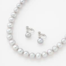 淡水パールグレー系ネックレス・イヤリング