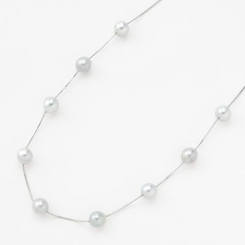 Ptナチュラルグレーアコヤ真珠ステーションネックレス