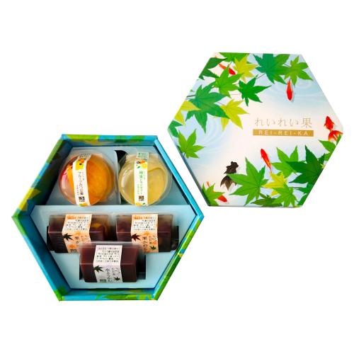 ＜れいれい果＞フルーツみつ豆羹1個・蜂蜜レモンゼリー1個・水ようかん1個・栗かのこ2個 詰合せ（計5個入）