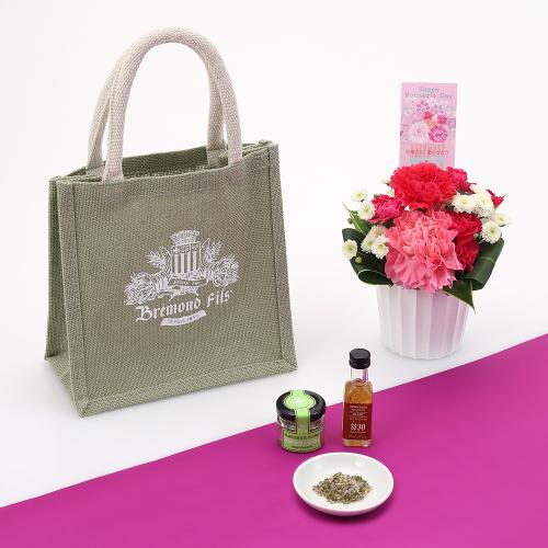 【母の日】アレンジ＆メゾンブレモンド1830　ジュートバッグ・ミニ調味料セット