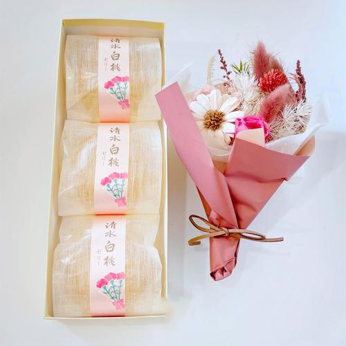 【母の日】＜クランツ＞オリジナルプリザーブドフラワースワッグ＆清水白桃ゼリーセット