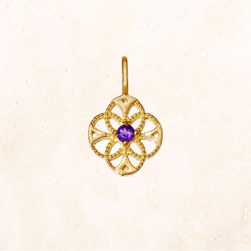 K18 レースフラワー バースストーンチャーム 2月(アメシスト)