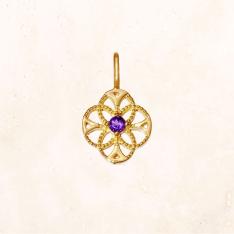 K18 レースフラワー バースストーンチャーム 2月（アメシスト）