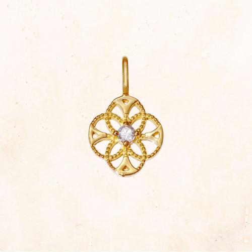 K18 レースフラワー バースストーンチャーム 4月(ダイヤモンド)