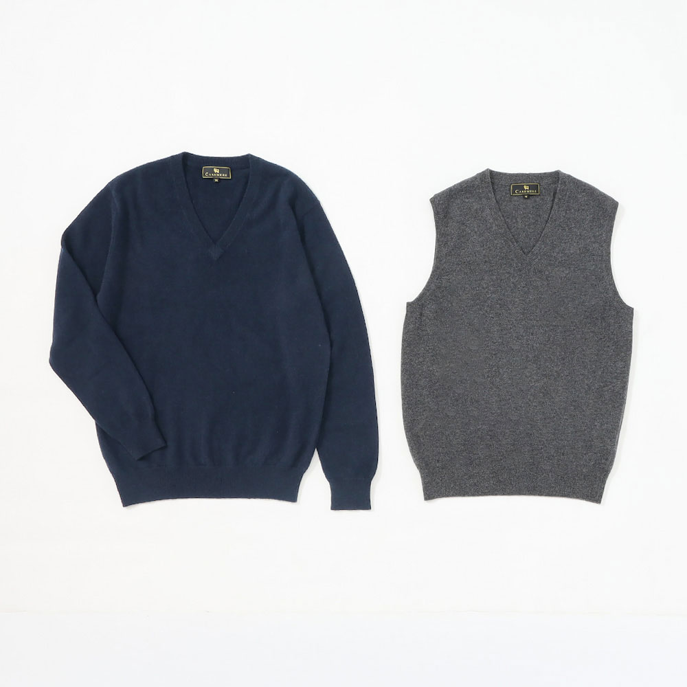 福袋 カシミヤ100% 紳士Vネックセーター&ベスト M→L