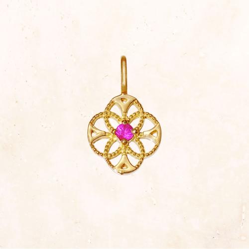 K18 レースフラワー バースストーンチャーム 7月（ルビー）