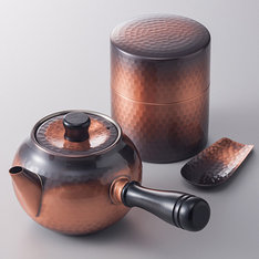 純銅赤銅仕上げ 急須・茶筒揃（茶箕付き）