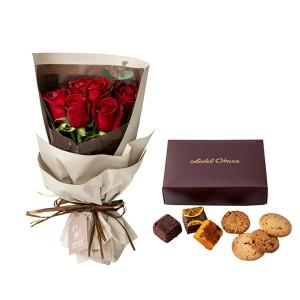 フリルブーケルージュ8本&ホテルオークラケーキ&ブラウニー&クッキー