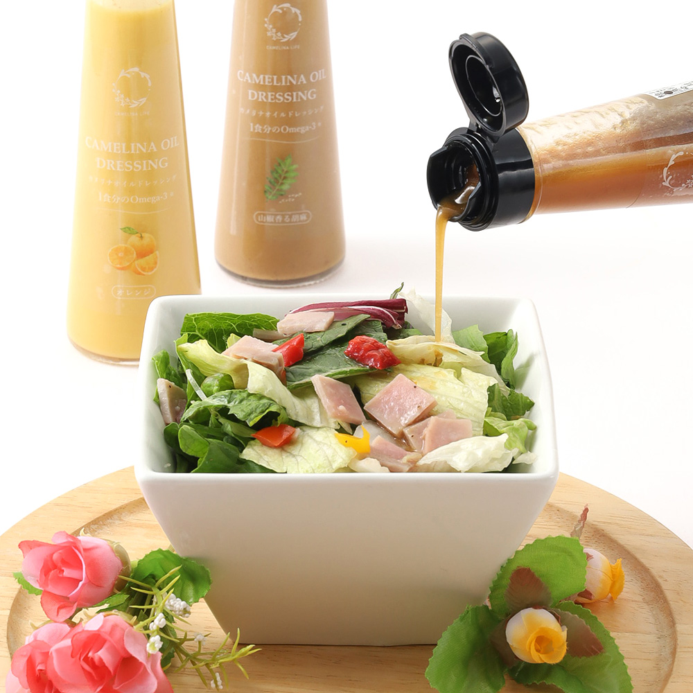 【母の日】国産カメリナオイル使用　ドレッシング3種セット（山椒香る胡麻・オレンジ・柚子胡椒）