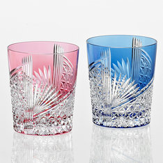 江戸切子　ペアロックグラス（折鶴）