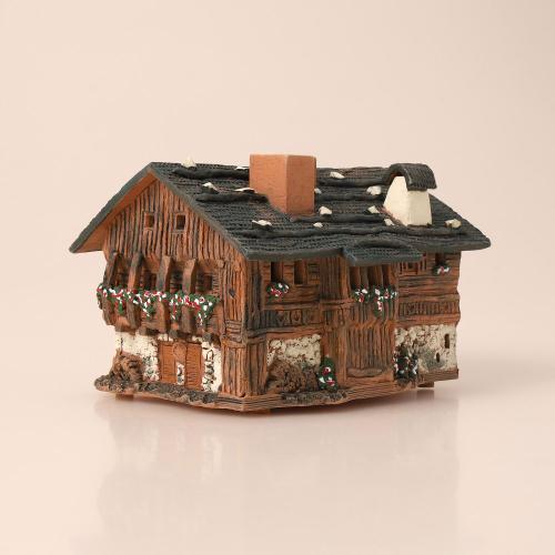 陶器製ミニチュアハウス イタリア・カナツェイの木組みハウス（電球付き）
