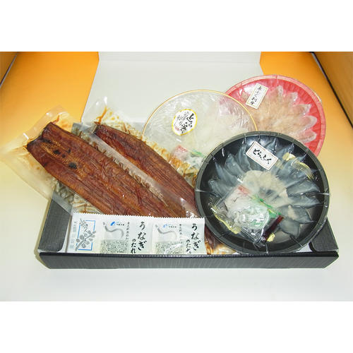 ＜ヤマモ水産＞愛知県産うなぎ蒲焼・ふぐ刺身3種セット