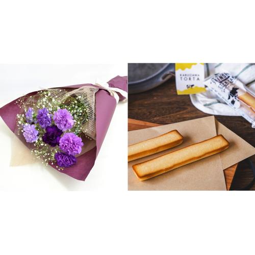 【母の日】ムーンダスト8本の花束とスイーツのセット