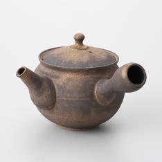 常滑焼　前川淳蔵　黒金彩丸型急須