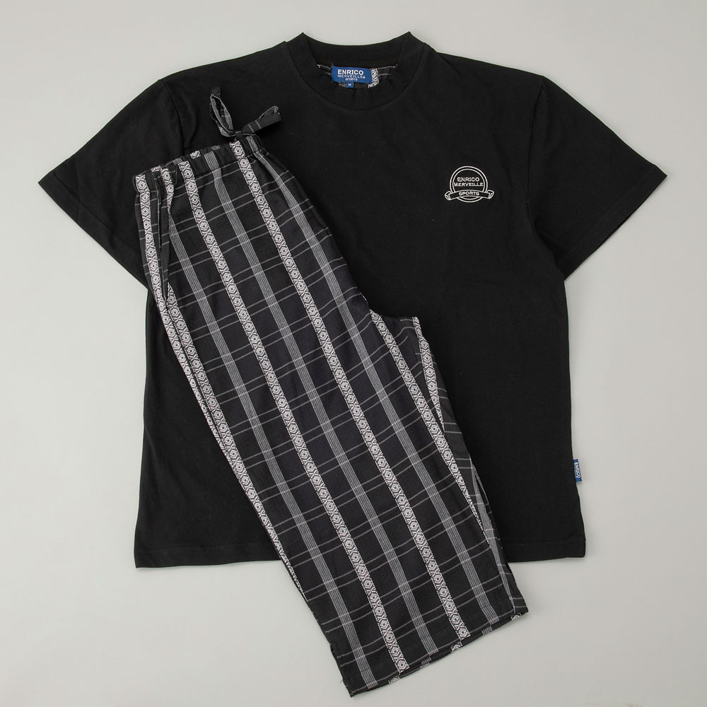 紳士半袖丸首天竺カットソー＆七分パンツ パジャマ M→L