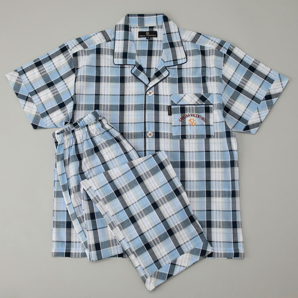 紳士先染サッカー 半袖テーラードパジャマ M→L