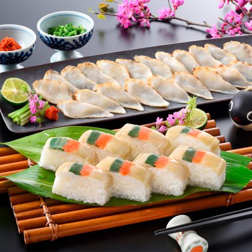 輝膳ふぐ棒寿司と天然真ふぐたたき刺し