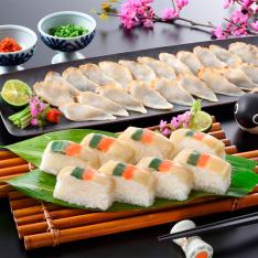 輝膳ふぐ棒寿司と天然真ふぐたたき刺し