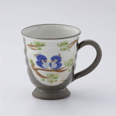 京焼・清水焼　嘉峰窯　粉引ふくろう　マグカップ（青）