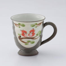 京焼・清水焼　嘉峰窯　粉引ふくろう　マグカップ（赤）