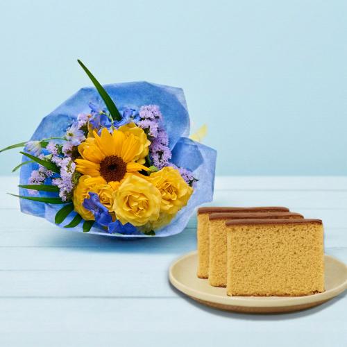 【父の日】父の日の生花花束とカステラ