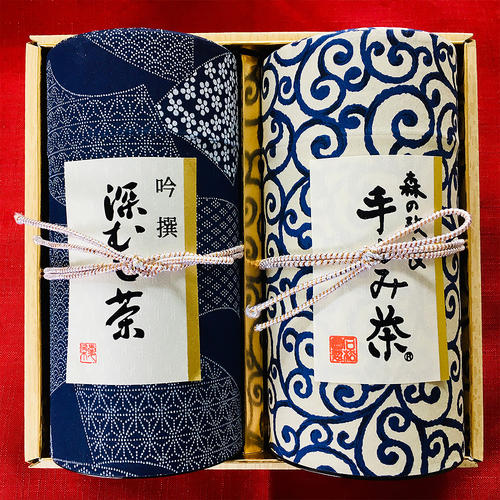 静岡茶　藍染め和貼缶ギフト