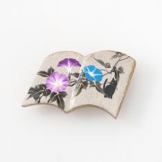 ＜絵付けこあん＞帯留（七月　あさがおと黒猫）