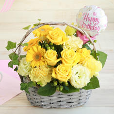 生花アレンジ Happy BirthdayイエローM