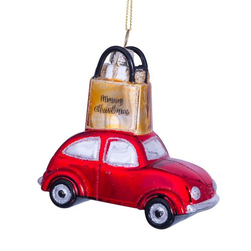 <VONDELS>ガラス製オーナメント red car w/gold shopping bag