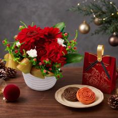 【クリスマス】クリスマスの生花アレンジメントとお花の焼菓子