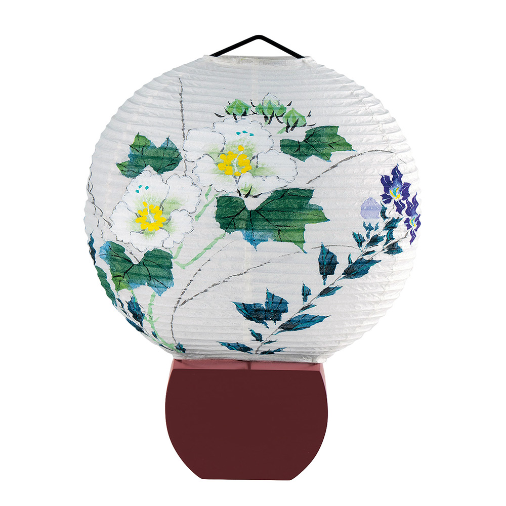 創作行灯 楮和紙張 円想（芙蓉に桔梗）